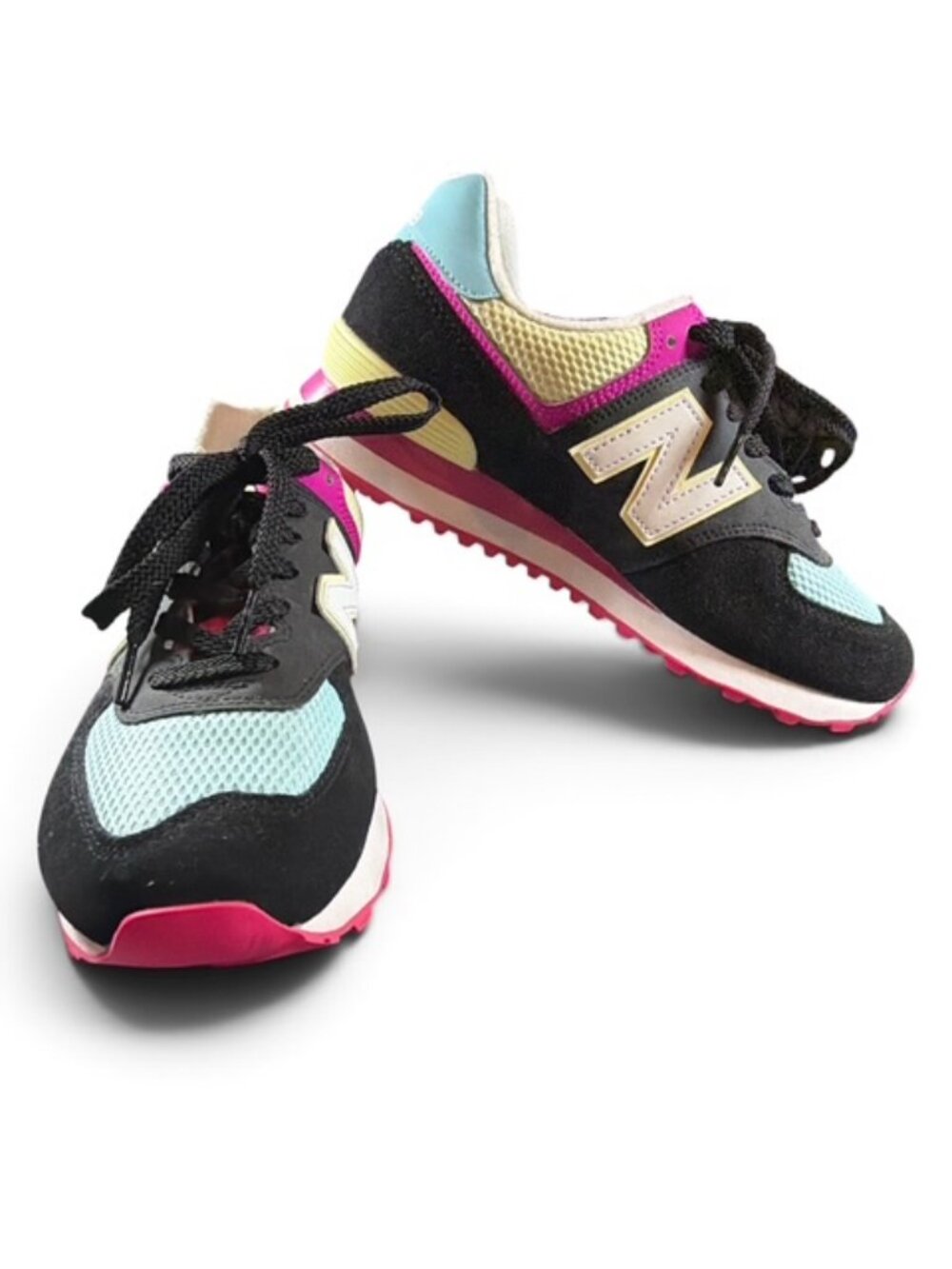 New Balance 574 Women’s 9.5 Black Pink Aqua Y2K Retro Dad Sneakers Trainers